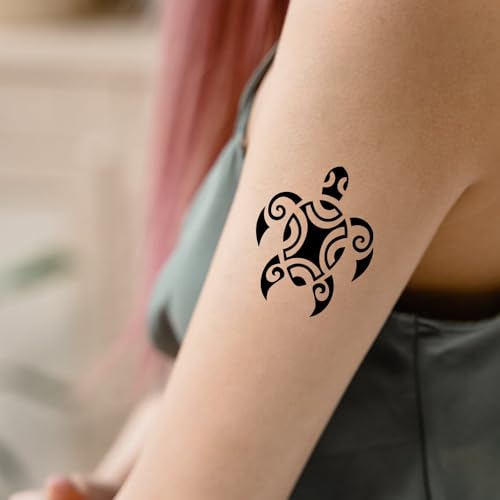 Small Black Tribal Turtle Temporary Tattoos - 8 Sheets Sea Animal Body Stickers