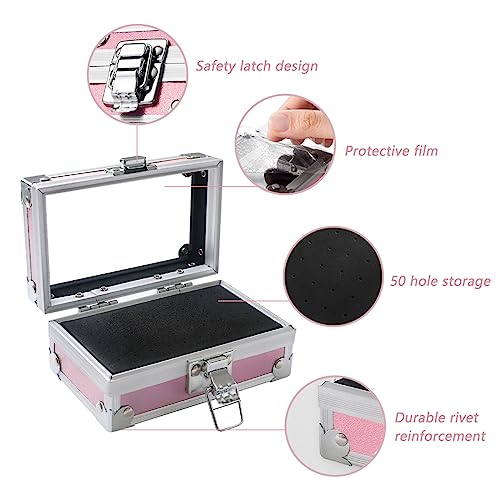 OLizee Nail Drill Bit Holder Case with 7 Drill Bits, Pink, 50-Hole Organizer