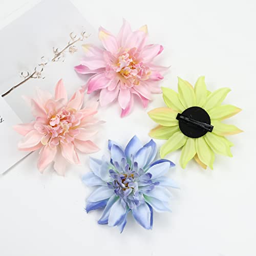 Lawie 9-Pack Large 4-Inch Artificial Dahlia Flower Hair Clips for Women & Girls