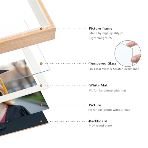 5x5 Double Hinged Picture Frame with Real Glass - Vertical Display