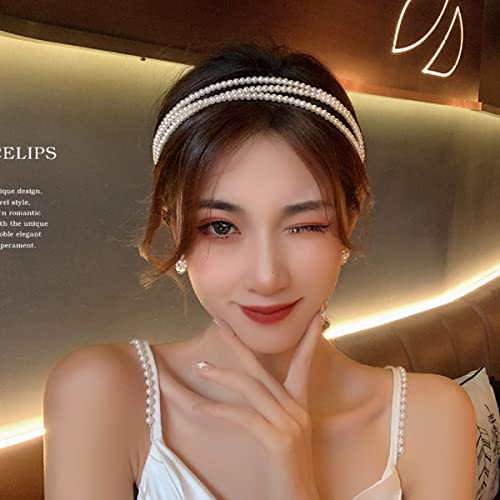 3 Row Faux Pearl Headband for Women - Elegant Bridal Hair Accessory