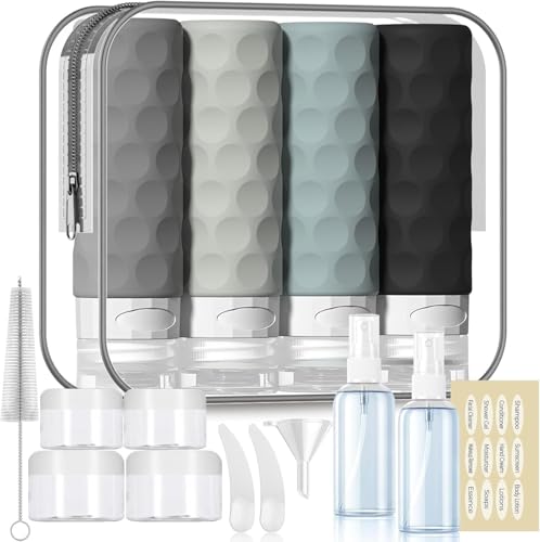 Silevoler Gray 16-Pack Travel Bottles Set TSA Approved Leakproof Refillable Toiletry Containers