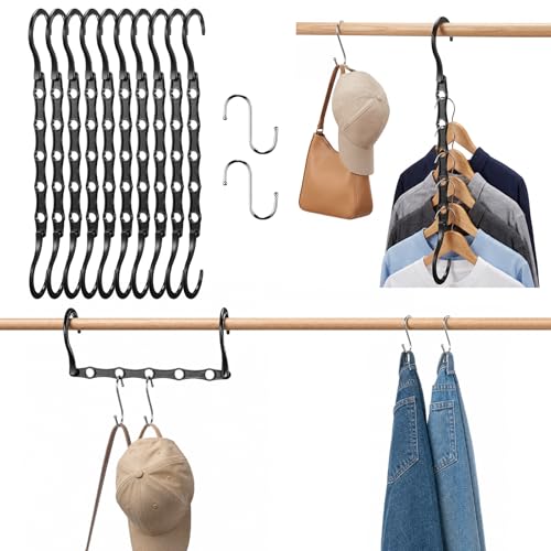 10 Pack Space Saving Black Hangers with Anti-Slip Holes