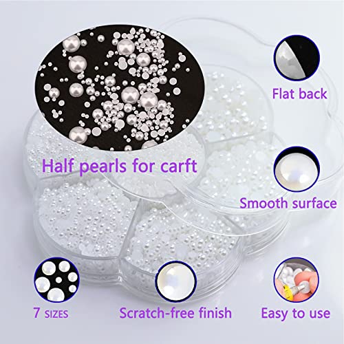 Silver Half Pearl Beads for Crafts & Nail Art, 5900 pcs, 2-10mm