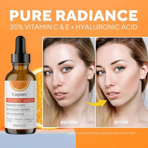 Lupure Vitamin C Face Serum 20% with Hyaluronic Acid & Vitamin E - 1 Fl Oz
