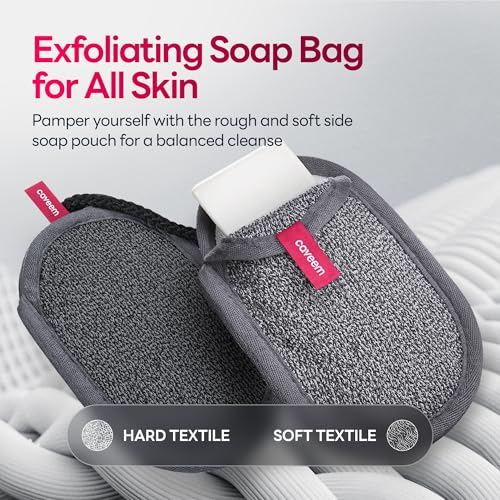 CAVEEM Soap Saver Bag - Rough and Soft Exfoliation Mesh Pouch for Bar Soap, Shower & Travel