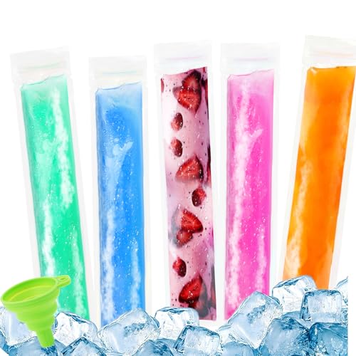 200 BPA-Free Disposable Ice Popsicle Bags with Funnel - 11x2 Inch