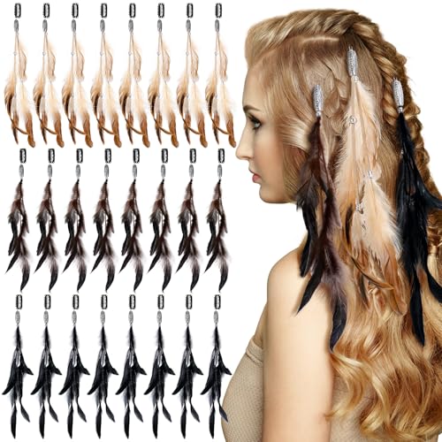 12 Pcs Boho Clip-in Feather Hair Extensions for Festival Costume Party