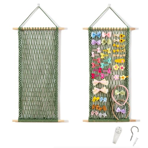 Avocado Green Hair Clip Organizer by Pretty Jolly – Wall-Mounted Boho Macrame Display