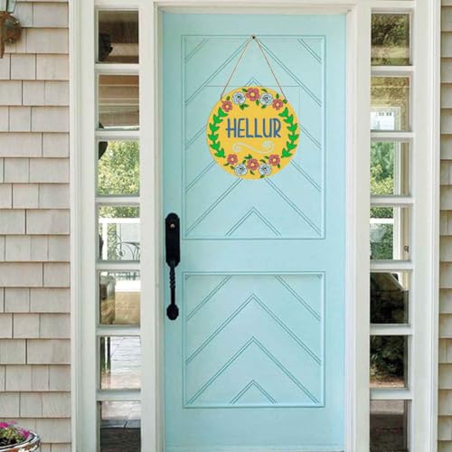 12-Inch Hellur Wooden Door Hanger with Colorful Floral Design