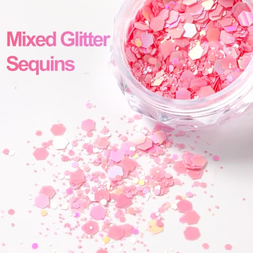 12pcs Pink Nail Glitter Powder Set - Holographic Art Sequins