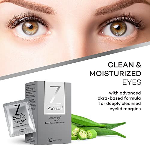 Zocular Zocuwipe Eyelid Wipes with Natural Okra Complex ? Gentle Eyelid Cleansing & Moisturizing Pads ? 40 Count