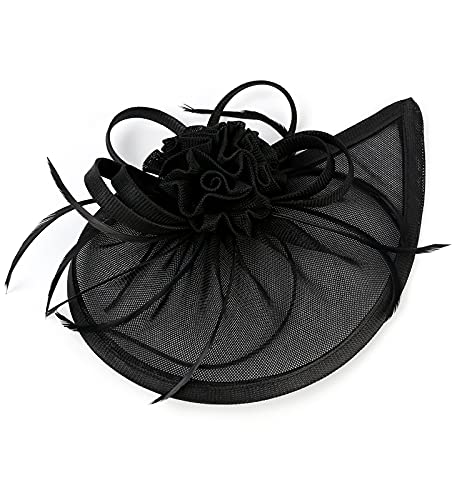 Z&X Sinamay Fascinator Hat with Floral Feather for Wedding Tea Party
