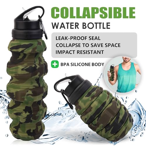 Collapsible 18oz Silicone Travel Water Bottle - Leak Proof, Portable & Foldable for Outdoor Use