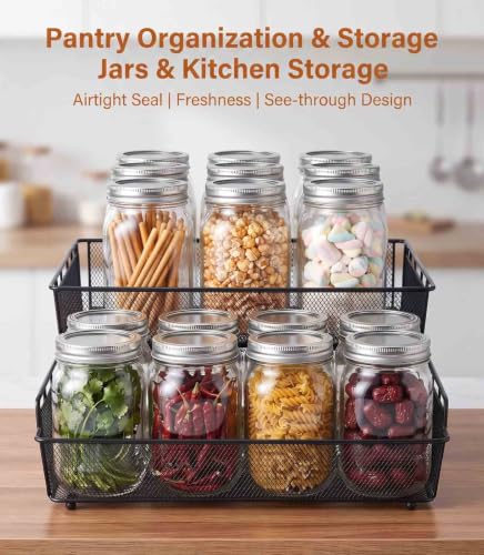 16 oz Mason Jars with Lids - 4 Pack Clear Glass Storage Containers