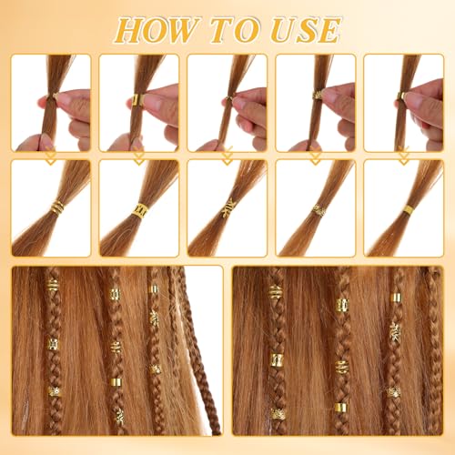 Redriver 100PCS Gold Hair Cuffs for Braids & Locs - Metal Dreadlock Accessories Set