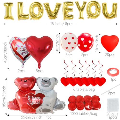Valentine's Day Balloon Decoration Set with Teddy Bear & Rose Petals
