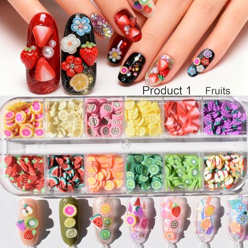 Nail Art Glitter Set with 3 Boxes of Flower & Fruit Slices, Iridescent & Sequins