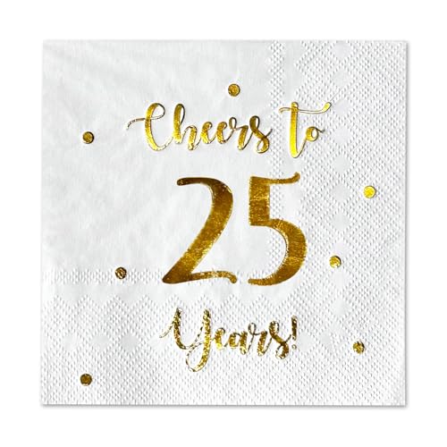 Cheers to 25 Years Cocktail Napkins - 50-Pack 3-Ply Party Supplies