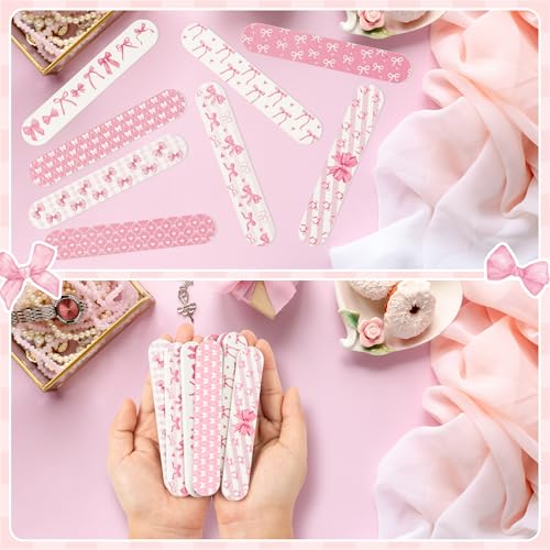 Coquette Pink Bow Nail Files - 48 Double-Sided Emery Boards