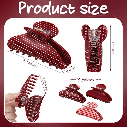 HairChrysm 4.2 Inch Red Acrylic Claw Clips - 3 Pack Large Hair Barrettes
