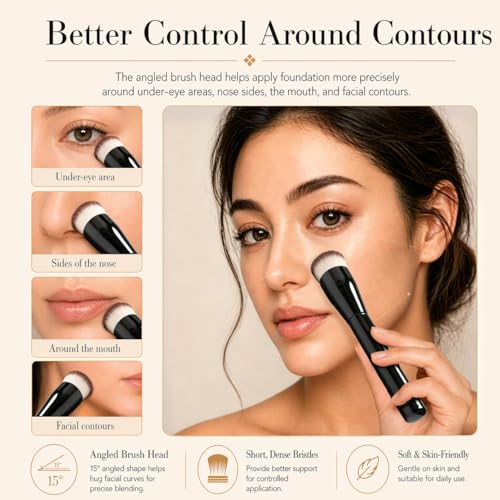 JoMay 15° Angled Foundation Brush - Black Single Brush for Liquid Makeup