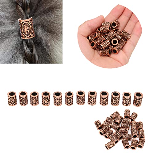 24 Viking Rune Hair Beads - Filigree Cuffs for Beard & Hair