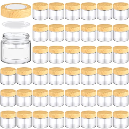 Layhit 12 Pcs 2oz Glass Jars with Wood Lids - Clear Containers for Creams & Lotions