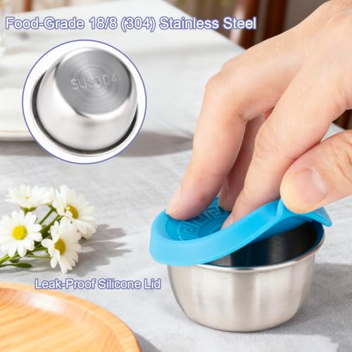 10-Pack Stainless Steel Salad Dressing Containers with Lids - Leakproof & Reusable