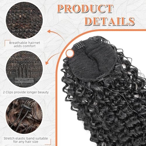 HiTuMyPi 10 Inch Natural Black Curly Drawstring Ponytail Extension for Black Women