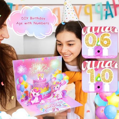3D Unicorn Birthday Card with Music & Light - DIY Age Stickers