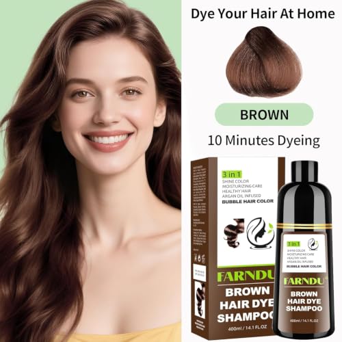 Farndu Brown Hair Dye Shampoo for Gray Hair Coverage, Ammonia-Free 3-in-1