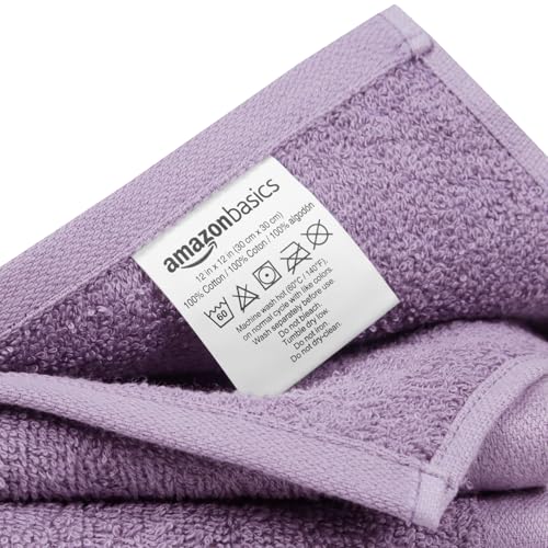 Amazon Basics Lavender Cotton Washcloths, 24-Pack, 12x12 Inches