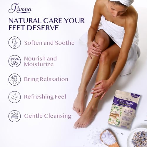 Fivona Lavender Foot Soak Blend 14.1oz - Calming Epsom Salt for Relaxing Pedicure & Callus Softening