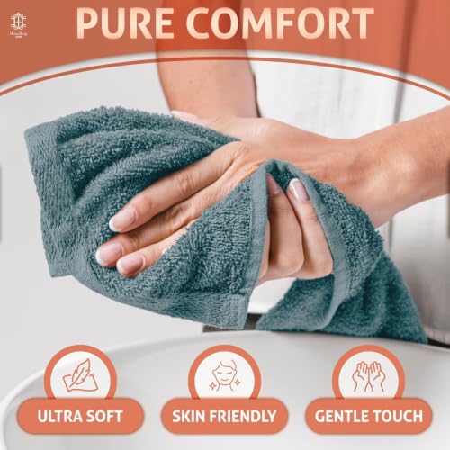 HomeBurg Teal Cotton Washcloths 10-Pack - Soft, Absorbent Bathroom & Kitchen Towels, 12x12 Inches