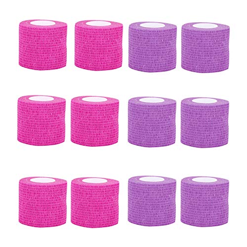 VideoPUP Disposable Tattoo Grip Cover Wrap 12PCS Phosphor Pink & Purple Elastic Bandage