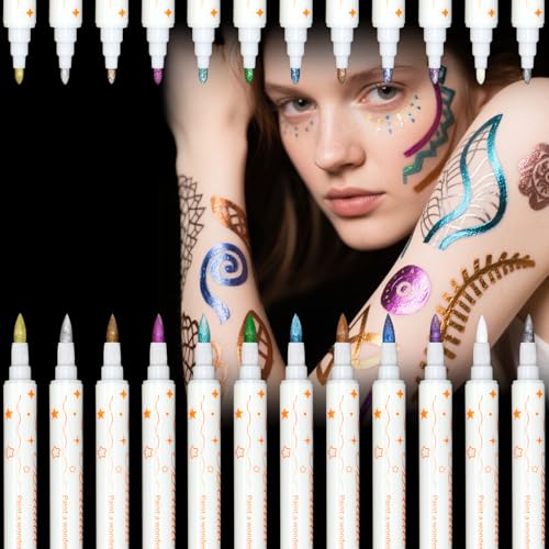 12 Colors Metallic Face Paint Pens for Body & Face Art