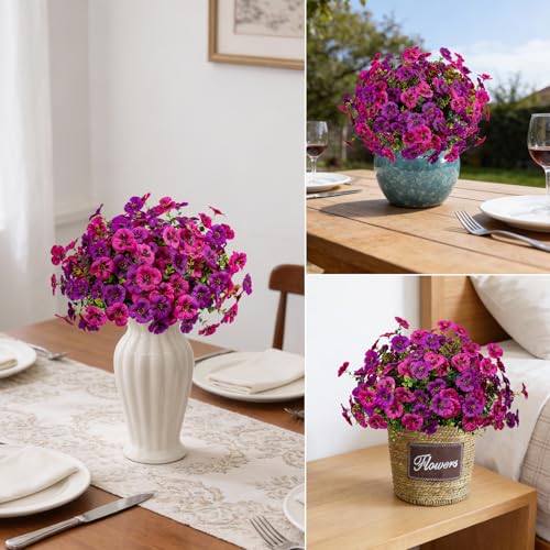 UV Resistant Artificial Pansies Flowers - 12 Bundles for Outdoor Decor