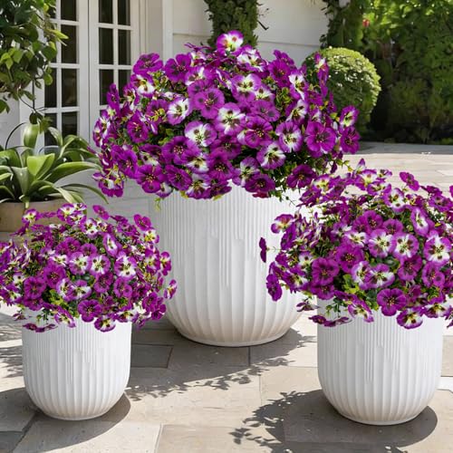 12 Bundles of UV Resistant Artificial Pansy Flowers - Light Purple & Red