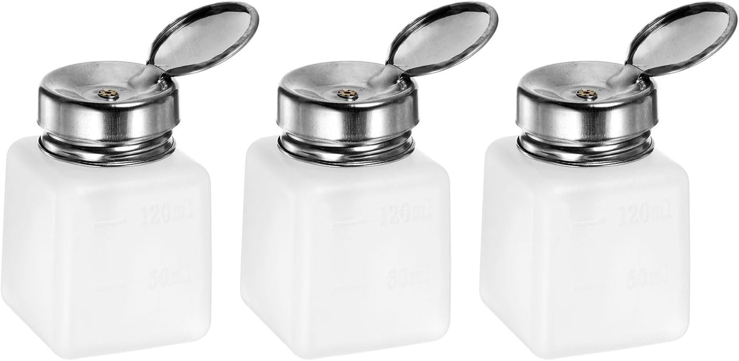 Harfington 3pcs Alcohol Dispenser Pump Bottles - 120ml Push Down with Stainless Steel Lid | White