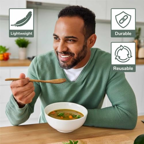 BambooMN 8-Inch Reusable Bamboo Soup Spoons - Pack of 10