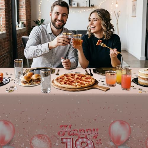Pink Glitter Happy 19th Birthday Tablecloth - 53 x 108 in