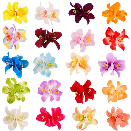 Framendino 20 Pack Artificial Orchid & Plumeria Hair Clips - Multicolor, 20 Colors