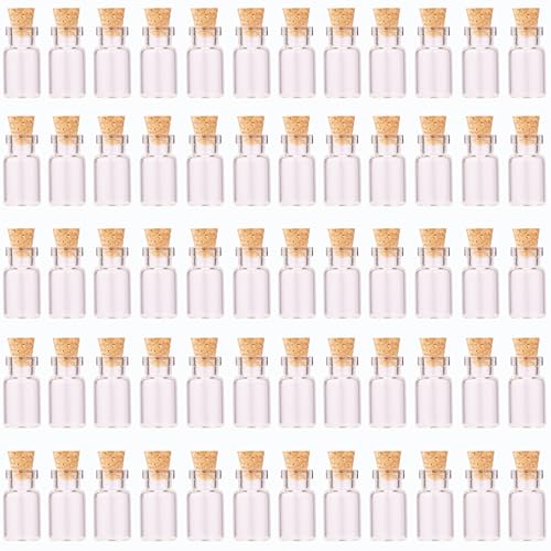 64 Mini Glass Bottles with Cork Stoppers & Eye Screws - 1ml