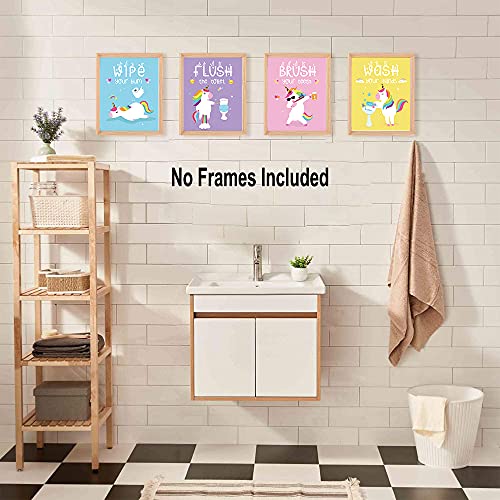 Funny Unicorn Bathroom Decor Art Prints Set of 4, 8x10