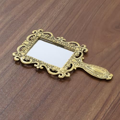KridayKraft Gold Plated Decorative Hand Mirror – Antique Square Makeup Mirror