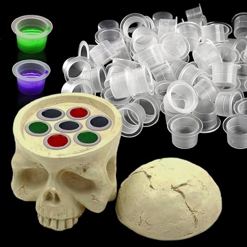 YONGDA Skull Ink Cap Holder with 100 Large Ink Cups - Tattoo Supply