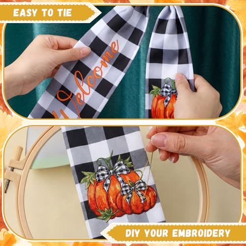 Buffalo Plaid Pumpkin Wreath Sash for Front Door Decor