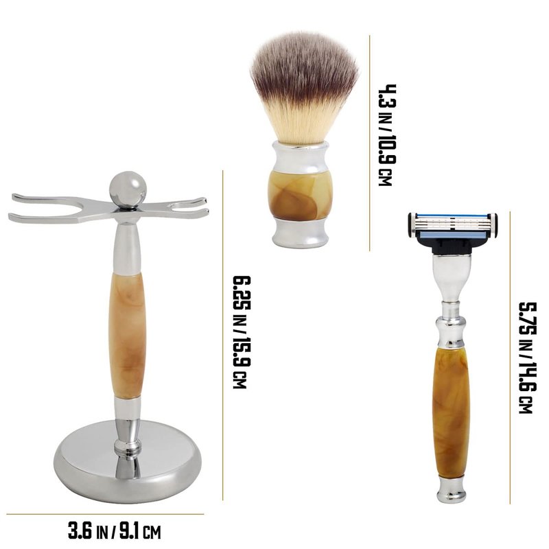 Union Razors SS1 Three Piece Shave Kit, Tiger Eye with Razor, Shaving Brush and Stand, Brown