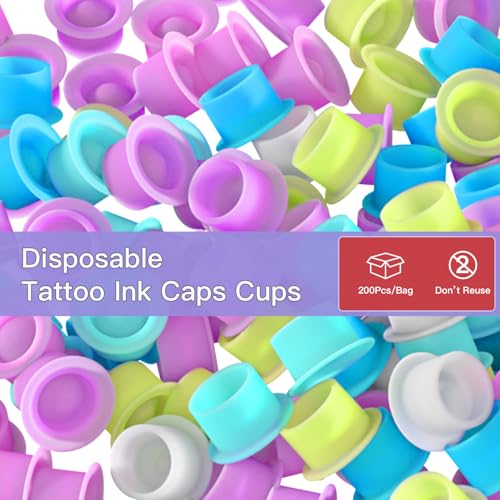 OZER 200pcs Heart-Shaped Silicone Tattoo Ink Cups - Mix Color